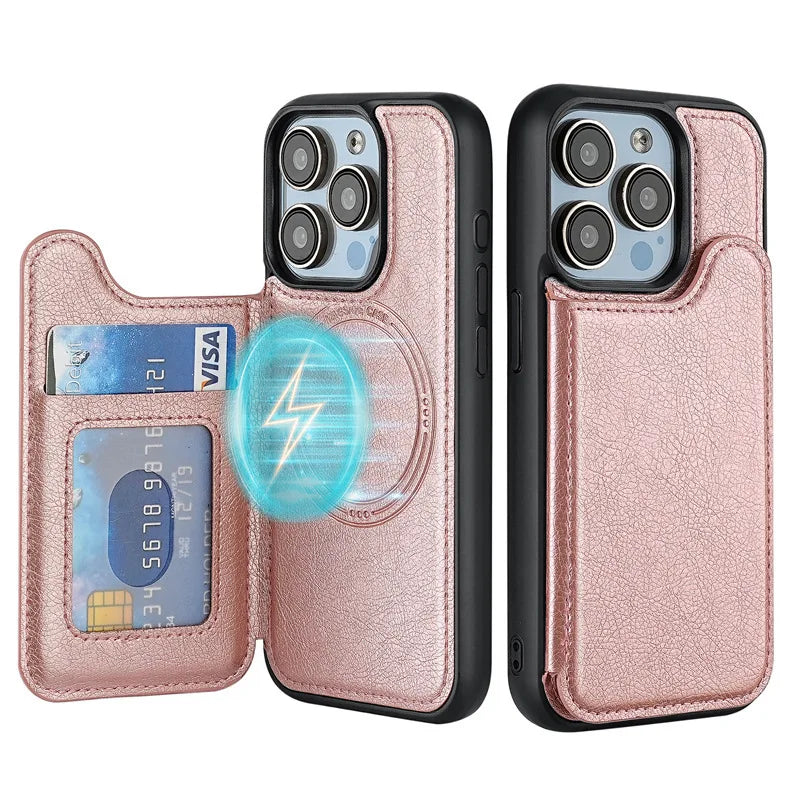 For Magsafe Magnetic Flip Leather Wallet Card Holder Phone Case for IPhone 17 Air 16 15 Plus 14 13 12 Pro Max Protective Cover