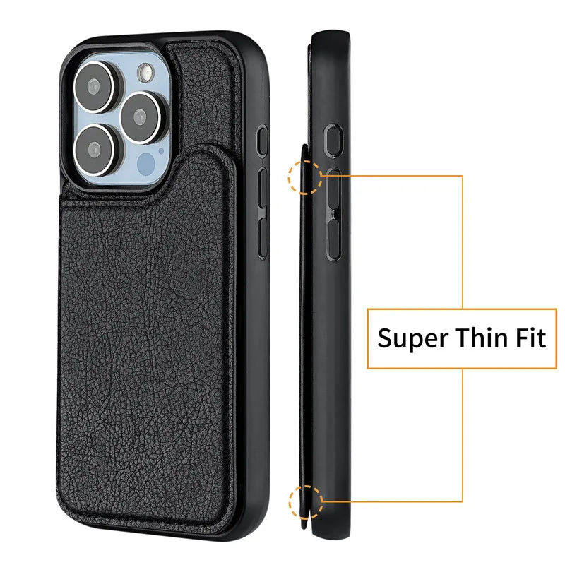 For Magsafe Magnetic Flip Leather Wallet Card Holder Phone Case for IPhone 17 Air 16 15 Plus 14 13 12 Pro Max Protective Cover