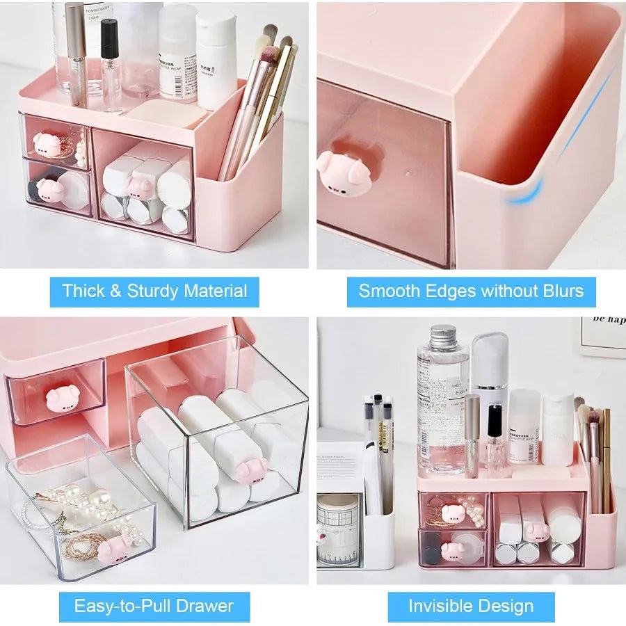 Desk Organizer with 3 Drawe Cute Desktop Stationery Organizer Plastic Makeup Storage Box Multifutiol Desk Accessories Tidy Cadd