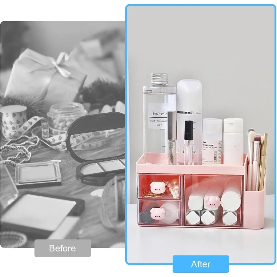 Desk Organizer with 3 Drawe Cute Desktop Stationery Organizer Plastic Makeup Storage Box Multifutiol Desk Accessories Tidy Cadd