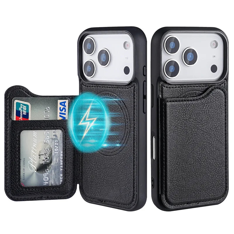 For Magsafe Magnetic Flip Leather Wallet Card Holder Phone Case for IPhone 17 Air 16 15 Plus 14 13 12 Pro Max Protective Cover